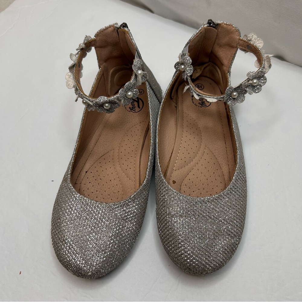 Trary Silver Dress Shoes Girl’s Elegant Design ballerina Shoes RoundToe BigKid 4